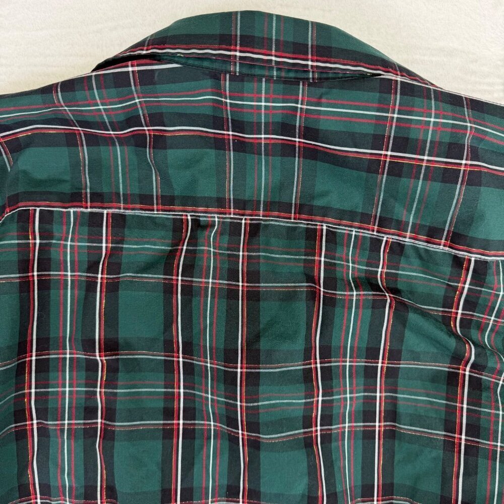 Foxcroft plaid shirt women's size 16 green decorative buttons 3/4 sleeves - Picture 6 of 12